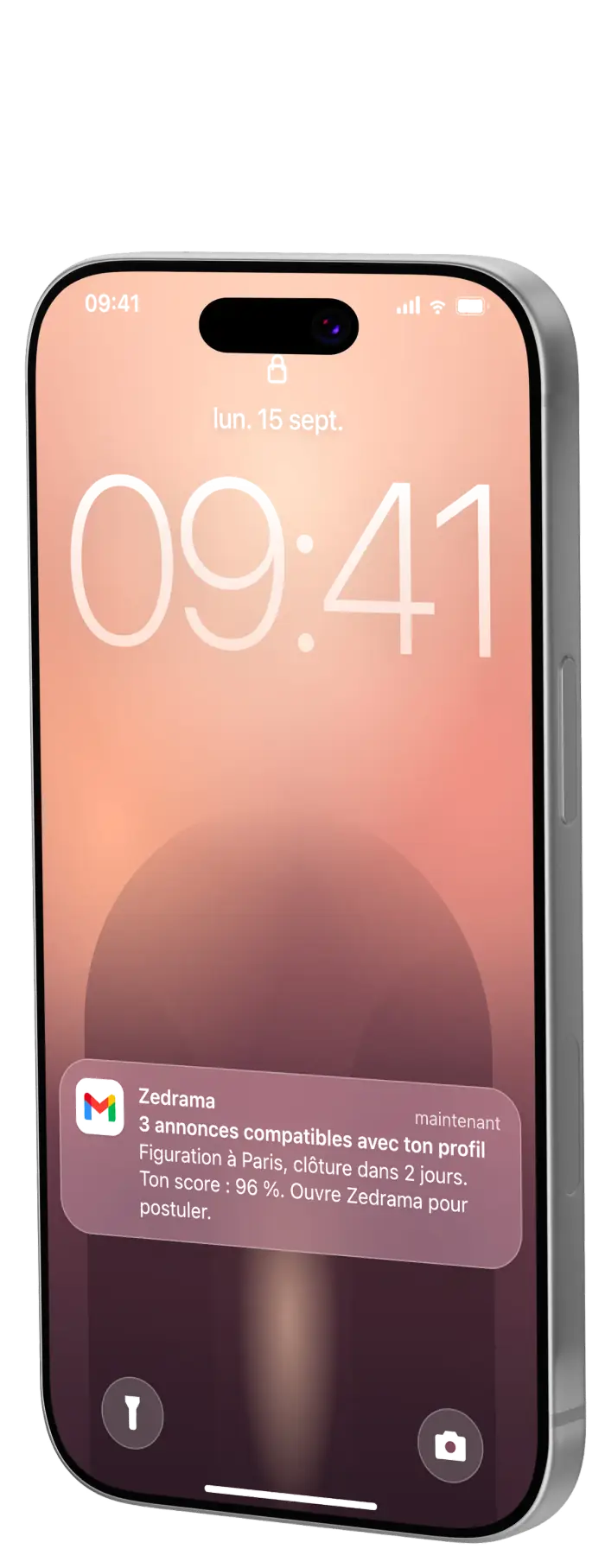 iPhone verrouillé : une notification Zedrama annonce trois annonces compatibles avec le profil.